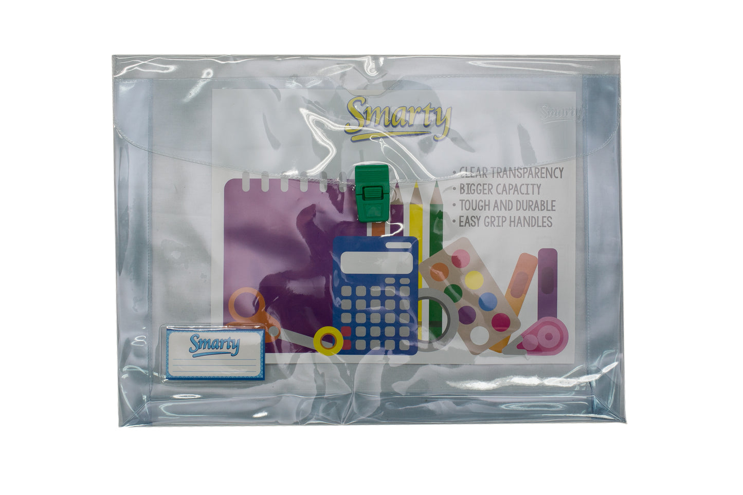 Smarty Expandable Plastic Envelope with Push Lock Clear, Long